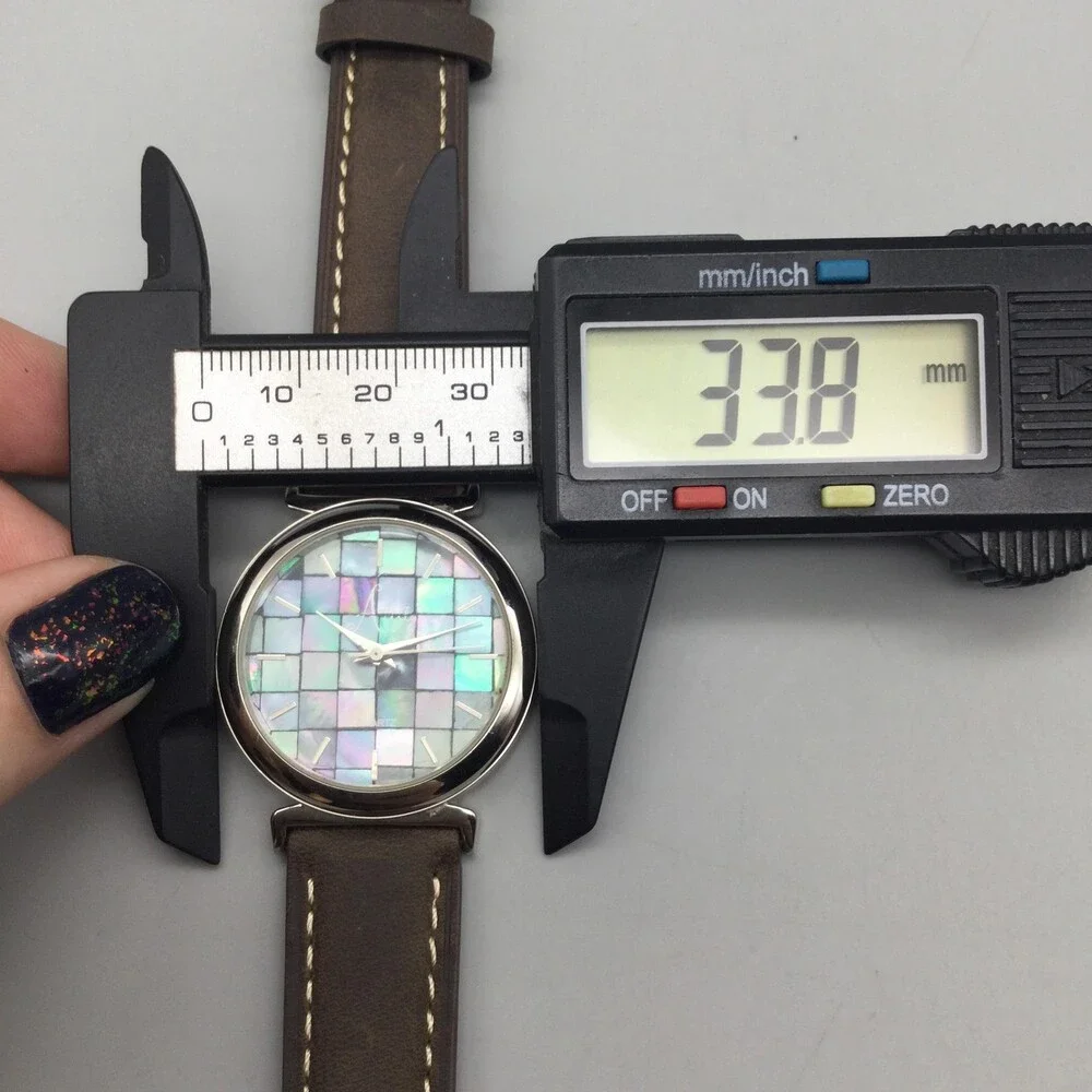 Aria Womens Watch 34mm Abalone Mosaic Dial Brown Leather Band New Battery